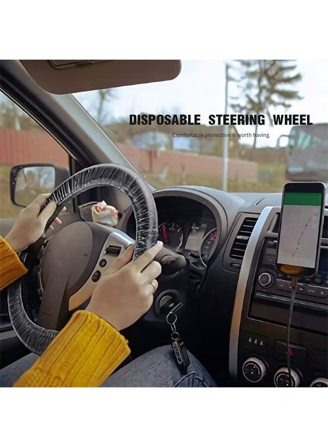 50PCS Universal Disposable Steering Wheel Cover Plastic Transparent Car Steering Wheel Covers with Elastic Trims for Steering Wheels - Image 4